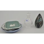 Royal Doulton Christmas series plates, diameter 23cm, Edinburgh Crystal scent bottle,