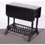 Aesthetic movement ebonised and gilt Sutherland table, rectangular top with canted corners,