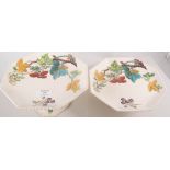 Copeland pottery, eight piece dessert service, printed and enamelled decoration, octagonal form,