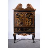 Small Chinese cabinet, scrolled pediment,