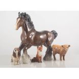 Beswick Beatrix Potter, Squirrel Nutkin, Beswick brown gloss Shire horse,