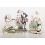 Sitzendorf porcelain group, seesaw, length 20cm, and four other continental porcelain figures, (5).