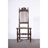 Single high back dining chair, solid seat, crested top rail, (marriage), 46cm.