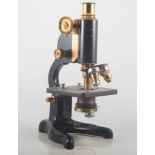 Watson "Service" microscope, with lenses, walnut case, height 35.5cms.