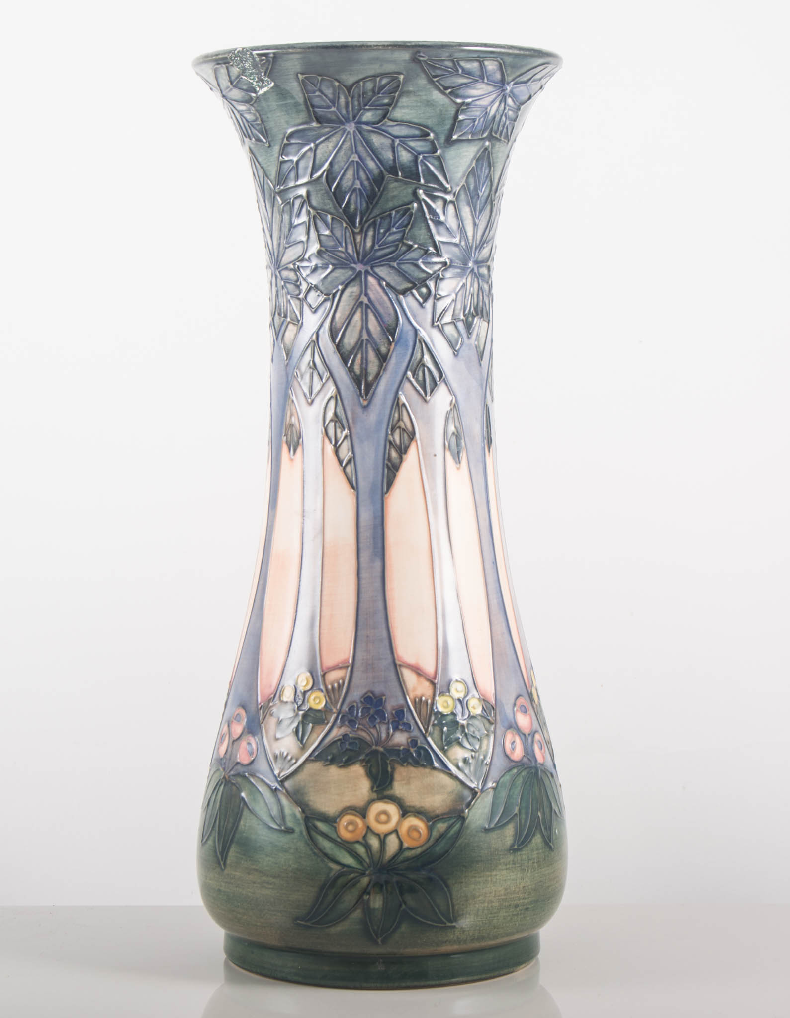 Moorcroft vase "Cluny" design, slender (fault to top), 30cms.