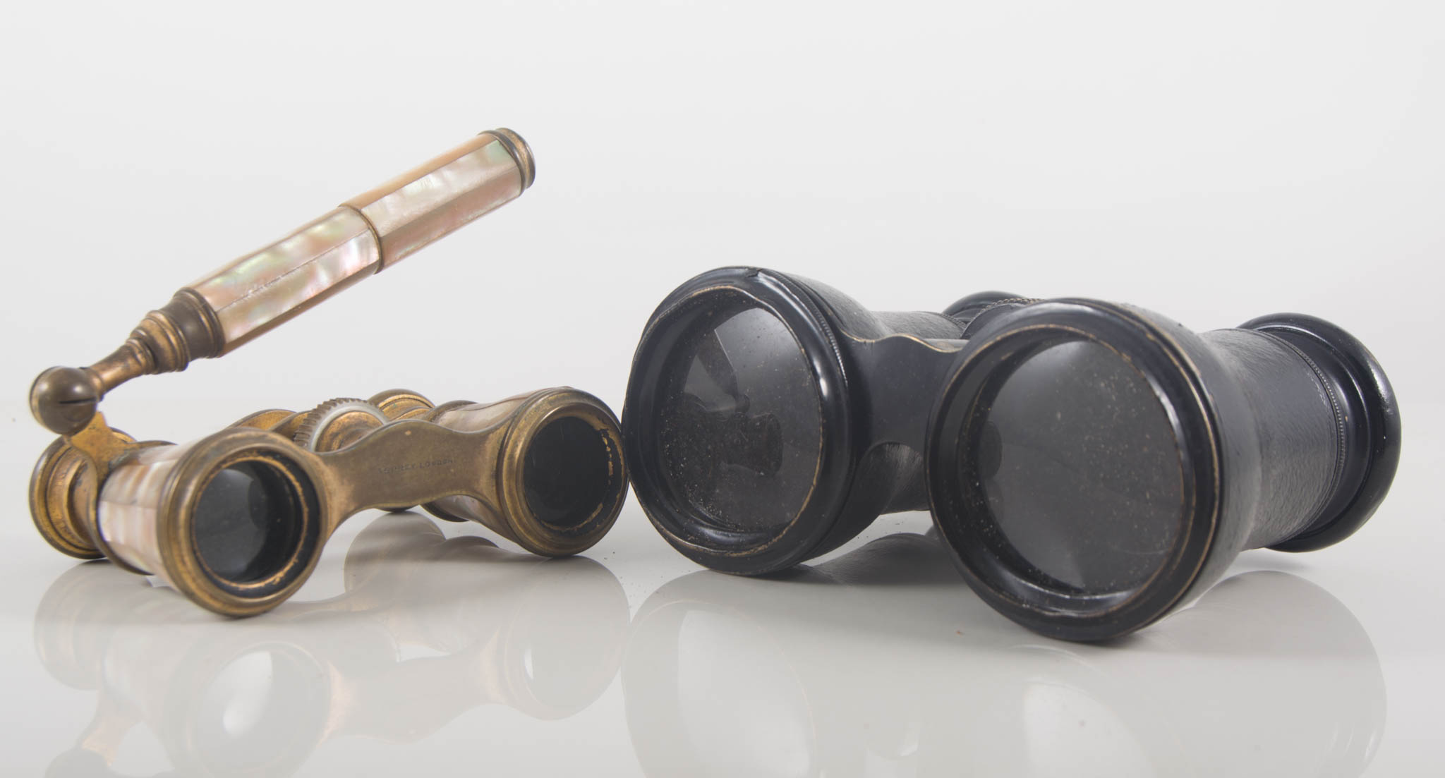 Pair of French opera glasses and a pair of field glasses,