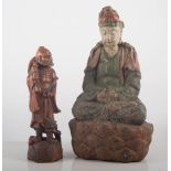 Asian carved wooden seated figure, other carvings etc.