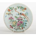 Celadon porcelain dessert dish, lobed form, decorated with butterflies,flowers and birds,