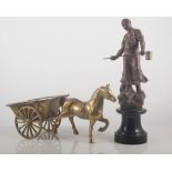 Brassware, including table cannon, pewter ware and spelter figures, (1 box).