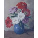 Van Rooy, Oil on canvas, still life study of Geraniums and Roses, 22cm x 29cm.