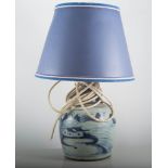 Chinese blue and white ginger jar base, converted to a lamp, with shade, height overall 43cm.