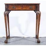 Walnut side table, rectangular top with a moulded edge, frieze drawer, carved cabriole legs,