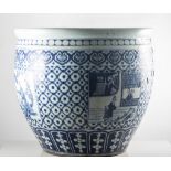 Chinese blue and white jardiniere, of large size, decorated with Mandarin figures, diameter 47cms.