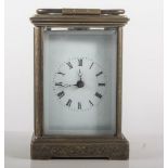 French brass carriage clock, rectangular enamel dial with Roman numerals, non striking movement,