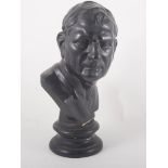 A plaster library bust, Demosthenes, 33cms, a two-bottle tantalus,
