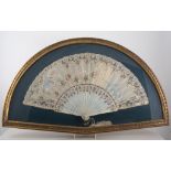 Fine ivory and silk hand painted fan, signed Mrs Ebling circa 1820, framed, the frame 62cms.
