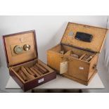 Maple wood humidor, 32cms, and a modern humidor, both containing cigars, (2).