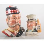 Royal Doulton Grants character flask, boxed, and Pickwick flask and Grants flask, (3).