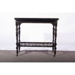 Aesthetic movement ebonised and gilt card table, rectangular foldover top with a moulded edge,