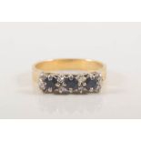 A sapphire and diamond modern half hoop ring, sapphires (3),