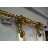 Pair of gilt scrolled volute brackets, height 43cms, a tantalus case,