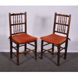 Set of six ash spindle-back chairs, with rush seats, turned legs joined by rails, width 49cms,