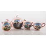 Fairing china toy teaset, pink ground, printed decoration.