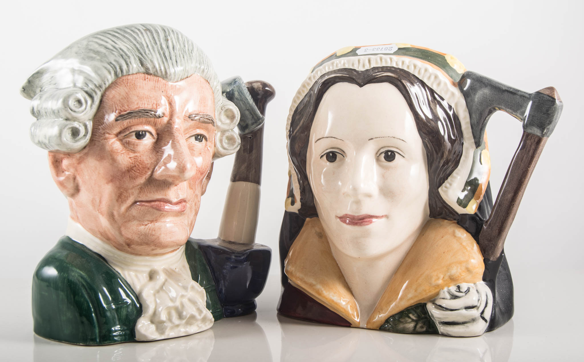 Five Royal Doulton character jugs, and a figurine "The Foaming Quart".