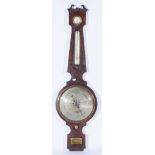 Victorian mahogany Banjo Barometer, silver dials, signed L. Gironimo, London, 110cm.