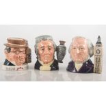 Six Royal Doulton character jugs, Mr Pickwick, Jim Beam, John Doulton D6656,