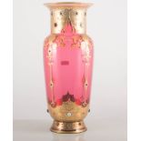 Cranberry glass vase, with gilt overlay and jewelled cabochons, 35cm,