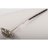 18th Century embossed silver punch ladle, with whale bone twisted haft, twisted haft, marks worn,