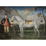 Modern over-painted picture, gilt resin frame, resin frame, horse and rider, 30cm x39cm.