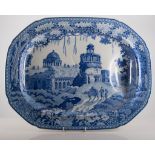 Roger blue and white meat plate, tree and well, 47cms.