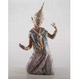 Lladro kneeling figure "Thai Dancer" decorated in colours with a matt finish, 43cm high,