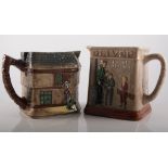 Royal Doulton series ware, two Dickensian jug "Oliver Asks For More"; 15cm, another,