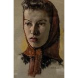 William Dring, Portrait of a lady in a headscarf, pastel drawing, signed and dated 1958, 31 x 20cms,