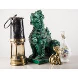 Various ornaments, small quantity of decorative pottery, miners lamp,