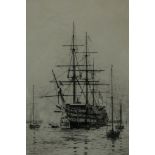 Rowland Langmaid, "HMS Victory At Rest", signed etching, 30cm x 23cm,