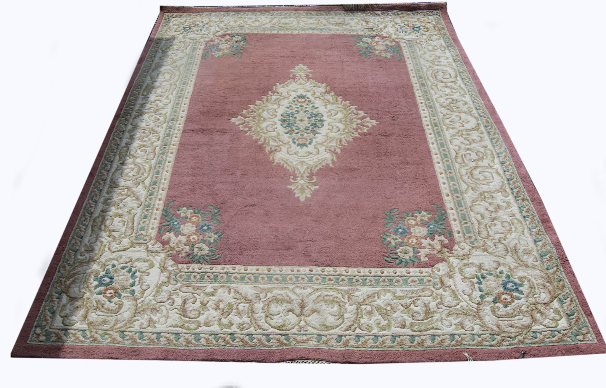 Large Khayyam carpet, pink and cream ground, floral medallion and borders,