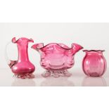 Pair of Webb vaseline spill vases,10cms, cranberry and pressed glass (a quantity).