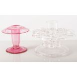 Walsh glass candlestick, 9cms and a clear glass candlestick, (2).