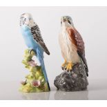 Beswick - Budgerigar, 1261a, 1951/67, first edition, Kestrel, 2639, 1979/86, whisky flask, Lapwing,