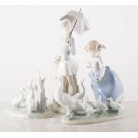 Collection of Lladro, Nao and other Spanish style figures, pair of Lladro doves, rabbits, Nao geese,