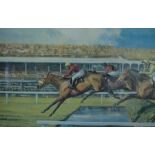 Neil Cawthorne, "Red Rum Over the Water", colour print, also signed by the jockey, 36 x 49cms.