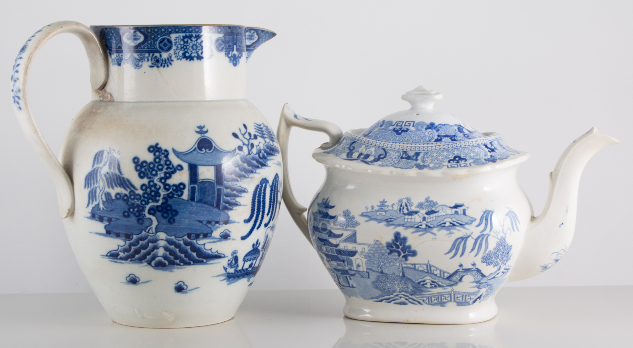 19th century blue and white ware, fourteen pieces, including teapot, sauce boats, plates, (14).