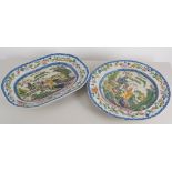 Three Masons Ironstone plates, two circular, one rounder rectangular,