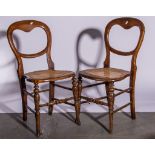 Pair of Victorian stained wood balloon-back bedroom chairs, cane seats, width 40cm, height 83cm (2).