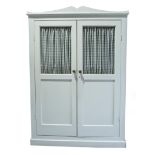 Painted kitchen cabinet, with galvanised wire panels, width 164cm.