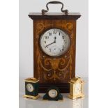 A Victorian inlaid rosewood mantle clock, marquetry decoration,